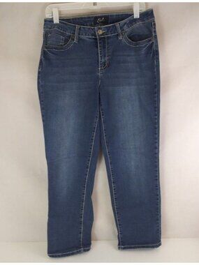 Earl Women's Distressed Embroidered Whiskered Bootcut Jeans Size 12 Inseam 26"